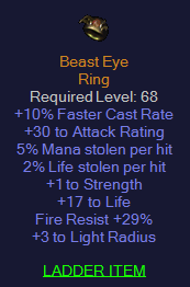 Beast Eye - 10 FCR 5 ML 2 LL 17 Life 29 Fire Resist