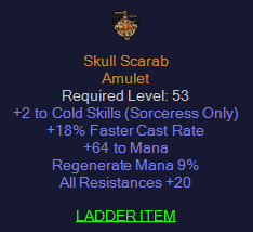 Skull Scarab - 2 Cold Skills 18FCR 64 Mana 20 All Resist