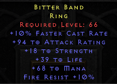 Bitter Band - 10 FCR STR Life Mana Fire Res - Non Ladder