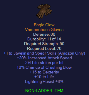 Eagle Claw - 1 Javazon 20 IAS 10 CB 15 Dex 6 LR