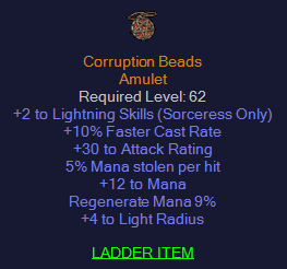Corruption beads - 2 Lightning Skills 10 FCR - Lvl 62