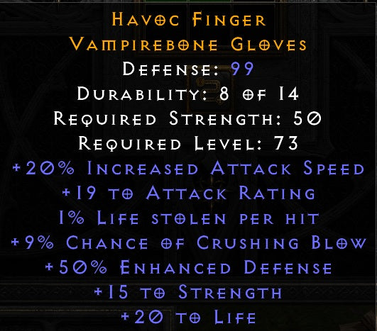 Havoc Finger - 20 Ias 9% Crushing Blow 15 Strength 20 life