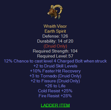Wraith Visor - 5 Tornado 10 FHr 28 Life 25 Cold Res 28 Fire Resist