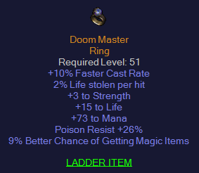 Doom Master - 10 FCR Mana PR MF - Ring