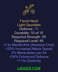 Fiend Hand - 2 Martial Arts 20 IAS 3 ML 11 Dext