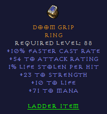 Doom Grip - Fcr Life Leech Strength Life Mana