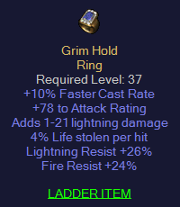 Grim Hold - 10 fcr 4 LL 26 Light Res 24 Fire Res