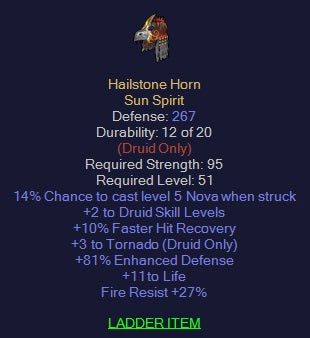 Hailstone Horn +5 Tornado 10 Fhr 27 Fire Resist 11 Life