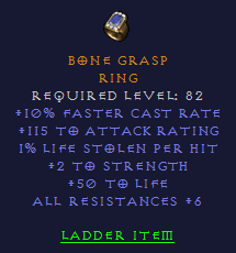 Bone Grasp - 10 Fcr 115 AR 50 Life 6 All Resistances