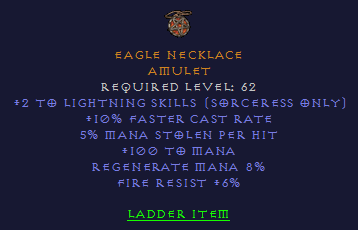 Eagle Necklace - 2 Light 10 FCR 100 Mana