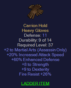 Carrion Hold - 2 Martial Art 20 IAS 8 STR 9 Dex 26 Fire Resist