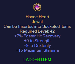 Havoc Heart - 7 FHR 9 Dexterity 9 Strength - Non Ladder