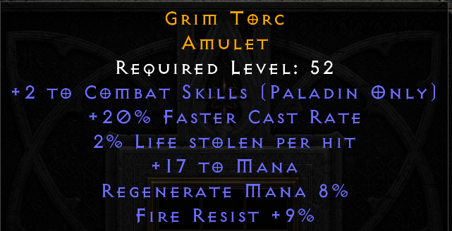+2 Paladin Combat Skills, 20 FCR 9 Fire Res