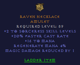 Raven Necklace - 2 Sorceress 20 FCR