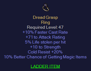 Dread Grasp - 10 FCR 71 AR 5 LL 10 Str 20 CR 10% MF