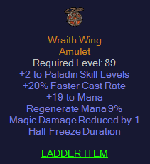 Wraith Wing - +2 Paladin 20 FCR - Amulet