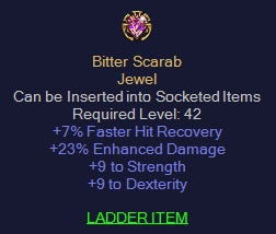 Bitter Scarab - 7 FHR 23% Enhanced Damage 9 Dex 9 Str - Jewel