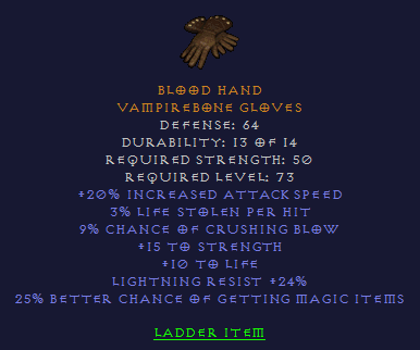 Blood Hand - 20 Ias 9 CB 15 Strength 24 LR 25% MF - D2Bits
