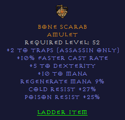 Bone Scarab - 2 Trap 10 FCR 27 CR 25 PR - D2Bits