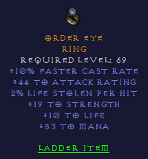 Order Eye - 10 FCR 19 Str 10 Life 83 Mana