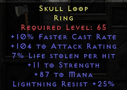 Skull Coil- 10 FCR 104 AR 7% LL 11 Str 87 mana 25 LR - Non Ladder