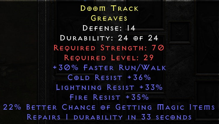 Doom Track - 30 Run Walk 104 Tri Resist Boots 22% MF - Non Ladder