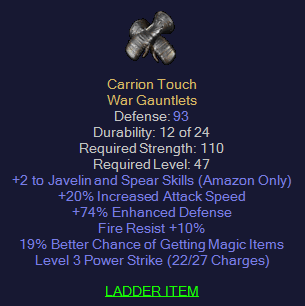 Carrion Touch - 2 Javelin 20 IAS 10 FR 19% Magic Find - Non Ladder