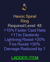 Havoc Spiral - 10 FCR 11 Dex 20 LR 30 FR - D2Bits