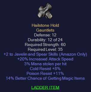Hailstone Hold - 2/20 Javelin Skills 3 ML 8 CR 11 PR 14 MF