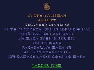 Stone Talisman - 2 Elemental 10 fcr 13 all Res