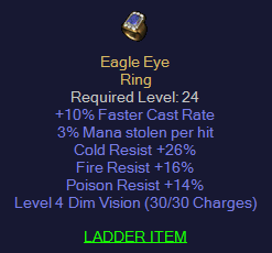 Eagle Eye - 10 FCR Mana Leech Tri Resist - Ring