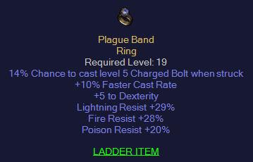 Plague Band - 10 FCR 5 Dex 29 LR 28 FR 20 PR - Ring - D2Bits