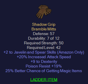 Shadow Grip - 2 Javelin 20 IAS - 9 Dex 19 PR 25% MF