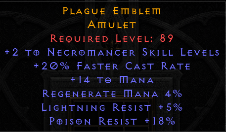 Plague Emblem - 2 necro 20 FCR 5 LR 18 PR - Non Ladder