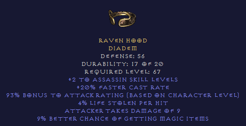 Raven Hood Diadem - Assassin - D2Bits