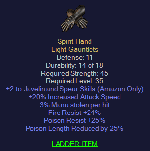 Spirit hand - 2 Javelin and Spear 20 IAS 3ML 24 FR 25 PR 25% PLR - D2Bits