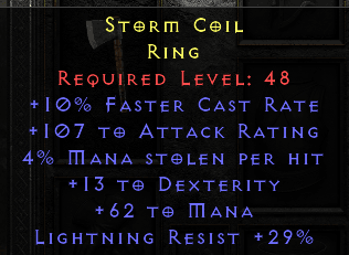 Storm Coil - 10 FCR 107 AR 4 ML 13 Dex 62 Mana 29 LR - D2Bits
