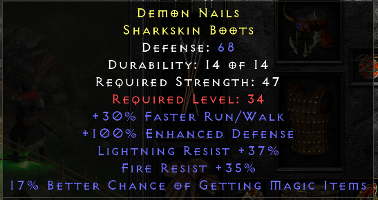 Demon Nails - 30 Run Walk 37 Light Res 35 Fire Res 17% MF