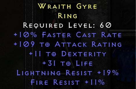 Wraith Gyre - 10 FCR 11 Dex 31 Life 19 LR 11 FR - Non Ladder