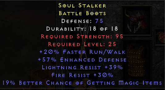 Soul Stalker - 20 Run Walk 39 Light Res 30 Fire Res 19% MF