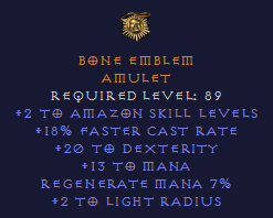 Bone Emblem - 2 Amazon 18 FCR Amulet