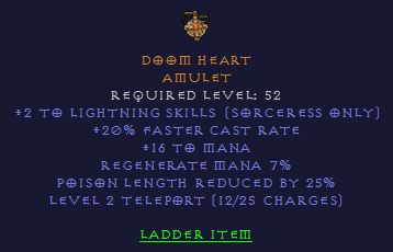 Doom Heart - 2 lightning Skills 20 FCR 25% PLR