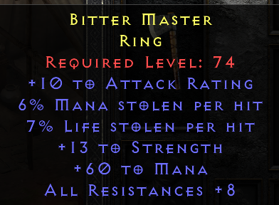 Bitter Master - Dual Leech STR Mana All Resist - Ring