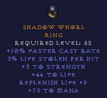 Shadow Whorl - FCR, STR Replenish Life Mana - Ring