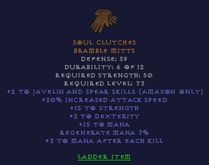 Soul Clutches - 2/20 Javazon 15 STR 2 Dex 3 MAEK - Gloves