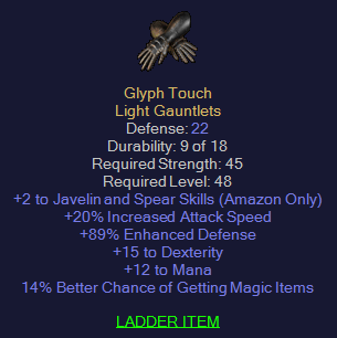 Glyph Touch - 2 Jav 20 IAS 15 Dex 12 Mana 14 %MF