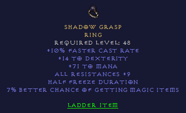 Shadow Grasp - FCR DEX Mana All Resist MF - ring