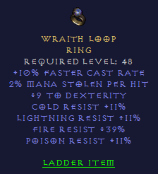 Wraith Loop - 10 FCR 2 ML 9 Dex 11 All Resist 39 FR