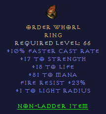 Order Whorl - 10 FCR 17 STR 18 Life 81 Mana 23 PR