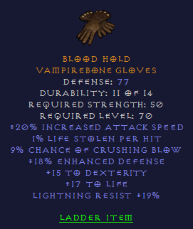 Blood Hold - 20 IAS 9% CB 15 Dexterity 19 Light res - Gloves